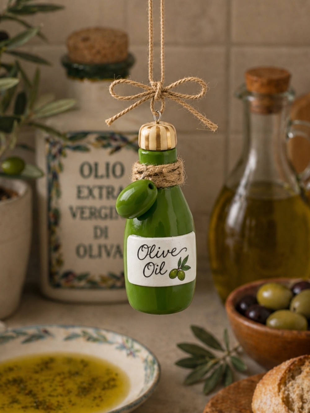 Olive Oil Bottle Ornament – Handmade Clay Italian Kitchen Ornament
